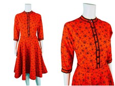 Vintage 1950s Circle Skirt Blouse Set Red Quilted Heart Print W 26"