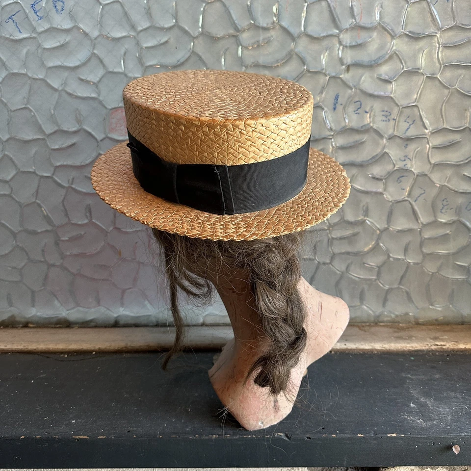 Antiguo sombrero de navegante de cinta de paja marrón de la década de 1920 náutico yate Gatsby Foto 4 de 4