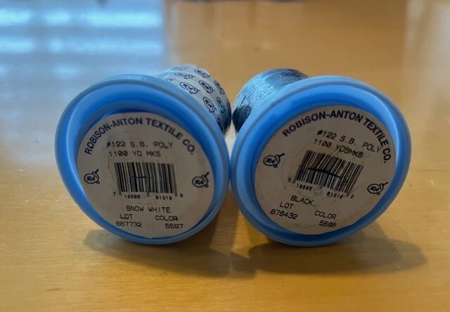 12 Lot of Robison-Anton Poly, Mini-King Spool,  Thread (6 Black, 6 White) - Image 2 of 2