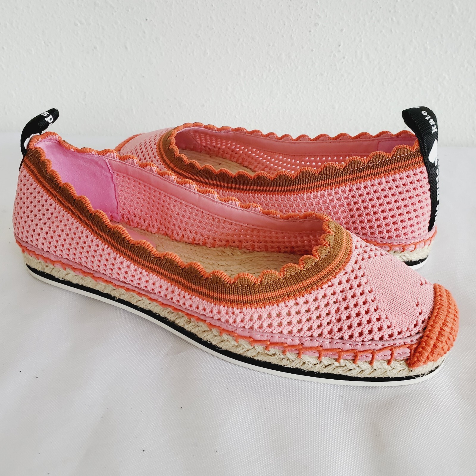 KATE SPADE KNOTTINGHAM SCALLOPED KNIT BALLET FLATS JUTE PINK WOMENS