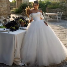 Sweetheart Sweep Train Ball Gown Wedding Dress Off Shoulder 3D Flowers Bridal