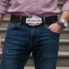 Men Women Belt Buckle Fashion Silver Metal USA Flag United States Of America