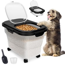 Collapsible Dog Food Container with Wheels, Airtight Lid Scoop - 17-20 lb