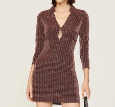 Astr the Label Retro Metallic Copper Houndstooth Mini Dress, Size ~L, See Below!