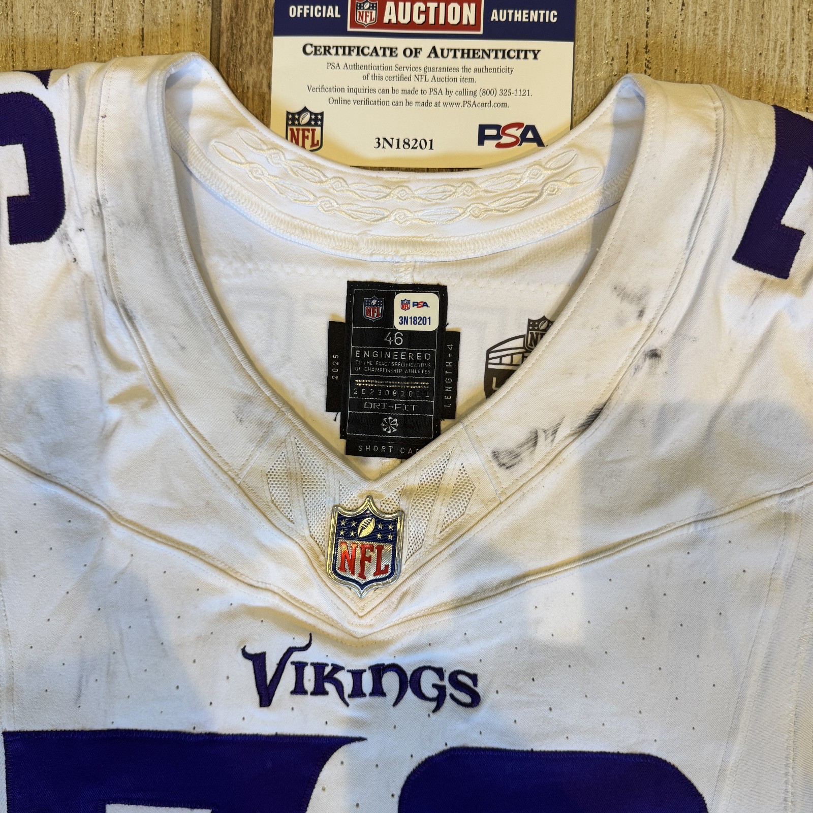 Will Fries GAME WORN 💪 10/05/2025 PHOTO MATCHED 📸 Vikings NFL Jersey vs Browns view 21