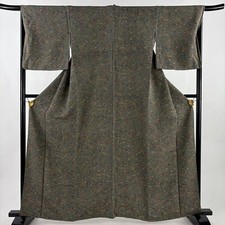 JAPANESE KIMONO FINE PATTERN GRAY-GREEN 162cm 5 ft 4 in PURE SILK FF10544