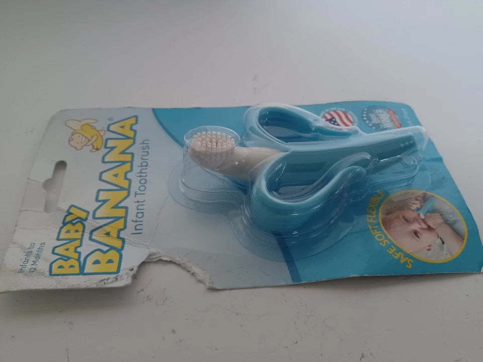 Cepillo de dientes infantil Baby Banana azul 0-12 Mos libre de BPA hecho en EE. UU. Foto 4 de 4
