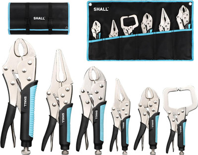 SHALL 6-Teilige Gripzangen-Set: Schraubstockzangen, Gebogene Backen, Nase, Locki