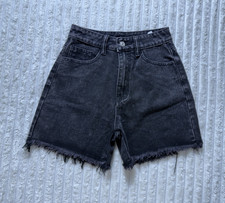 SHEIN Women's Black Denim Cut Off Shorts XS High Rise Button 5-Pocket Cotton