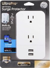 GE UltraPro 2-Outlet  2 USB Surge Protector with Cord Management White Fast S H