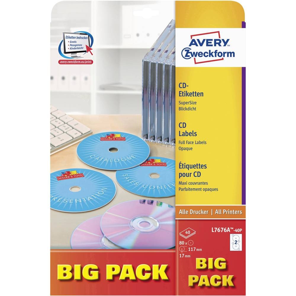 Etiquette pour CD Avery L7676A-40P en papier blanc de 117 mm pour personnalisation de disques