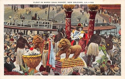 New Orleans LOUISIANA - 1920s Lion Float in Mardi Gras Parade - E. C. Kropp card