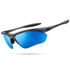 Polarized Sports Sunglasses Black Frame Gray Lens UV400 Running Cycling