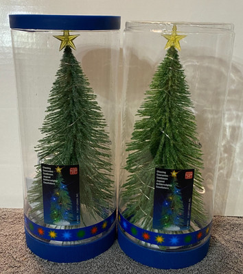 LEMAX LOT OF 2 COLOR CHASING 10'' LIGHTED EVERGREEN TREES 2017 #44374 BATTERY OP