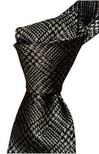  280 NWT TOM FORD Charcoal Black overcheck men's 3.6" woven silk neck tie ITALY