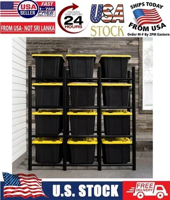 Proslat Heavy Duty 12-Tote Rack, Garage Storage Shelves Organizer, 1200 Lbs Cap