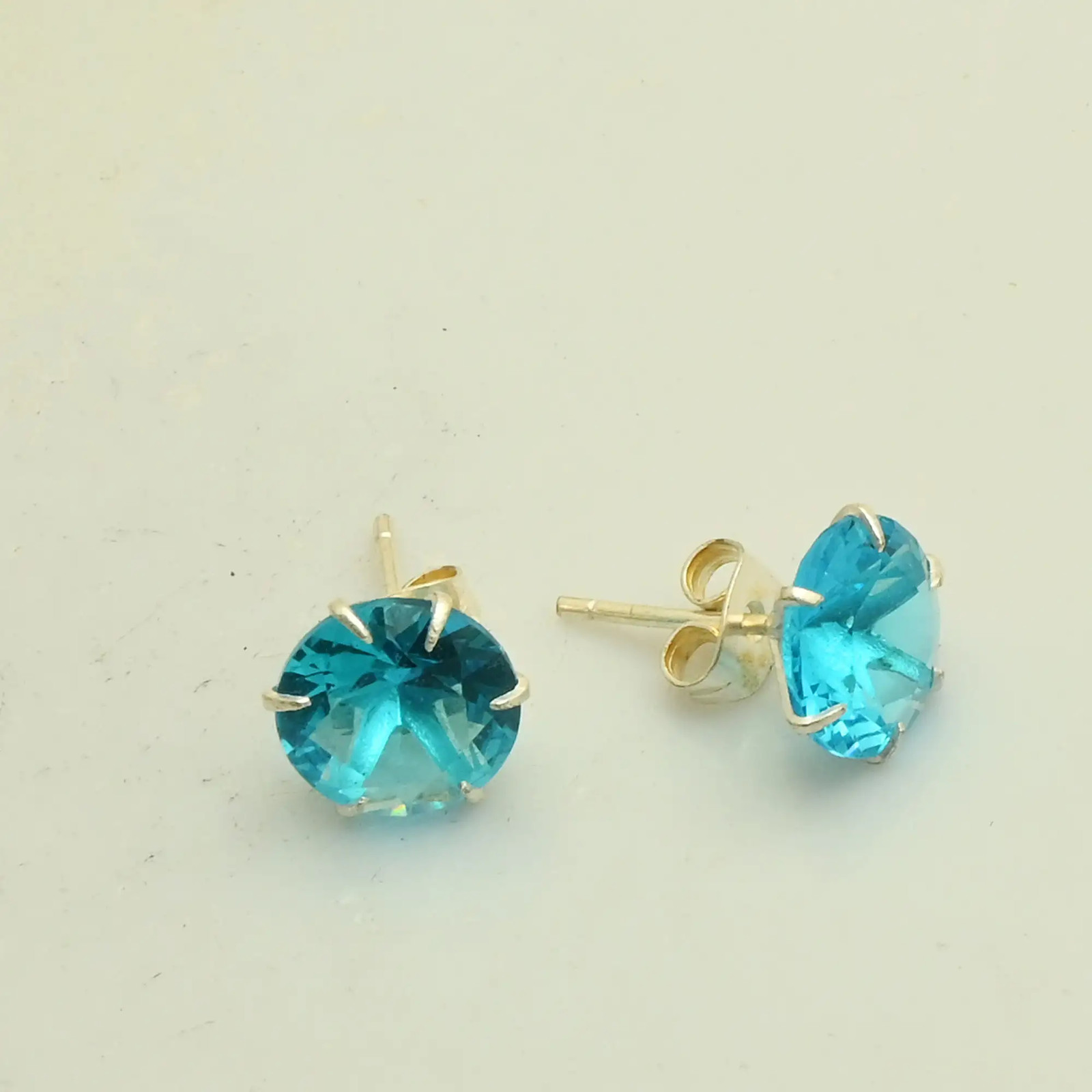 Blue Topaz Gemstone Handmade Stud Earrings Jewelry Gift For Wife 0