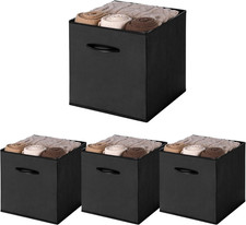 11-Inch Black Storage Cubes, Leather Cube Organizer Bins, 4-Pack