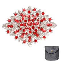 Vintage Crystal Rhinestone Brooch 2.6 Inch Bouquet Brooch Red