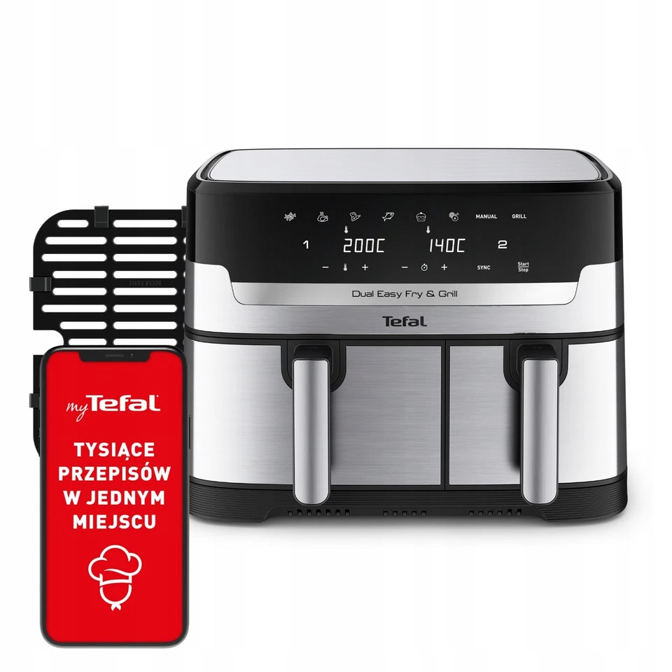 Tefal DualEasy Grill EY905D 8,3 l Doppelkammer-Heißluftfritteuse - Bild 3 von 4
