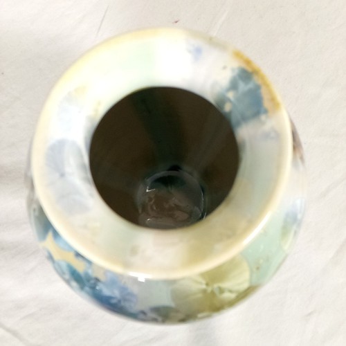 Dover Keramik Kristall Vase braun silber blau grün 5" signiert glasiertes Dekor NC - Bild 5 von 12