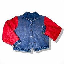 90’s Armani Jeans Reversible Terry Fleece Lined Varsity Denim Jacket Size L