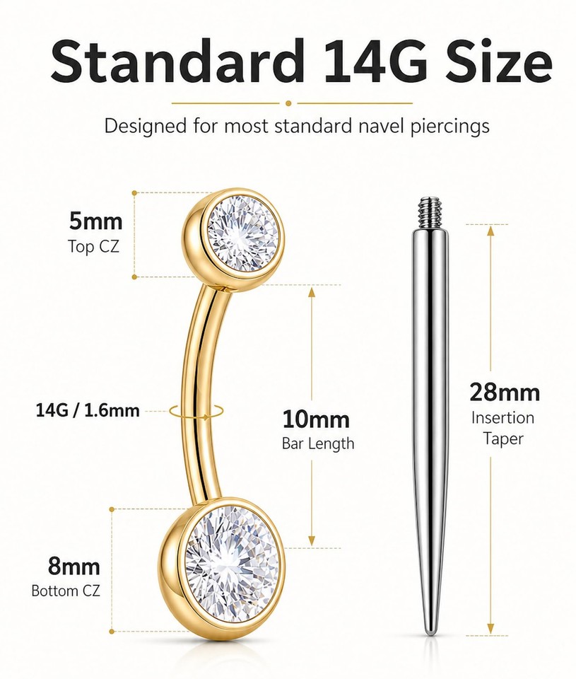 RIYSGHNQ G23 Titanium Belly Button Ring 14G Internally Threaded Navel ...