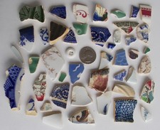 45 Pieces Pottery Maine Sea Glass Pottery Blue Green White Pink Multiple Color