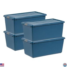 IRIS USA 91 Qt Navy Stackable Storage Bins - 4 Pack with Lids, BPA-Free, Durable