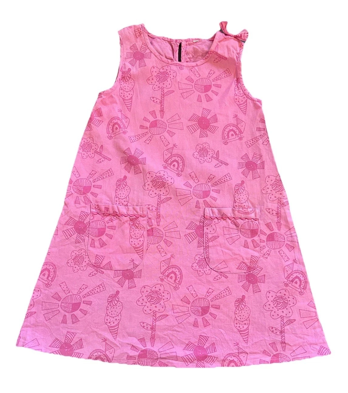 Vintage Pink Cotton Girls Funny Ice Cream Floral Dress Size 5 Youth Sleeveless