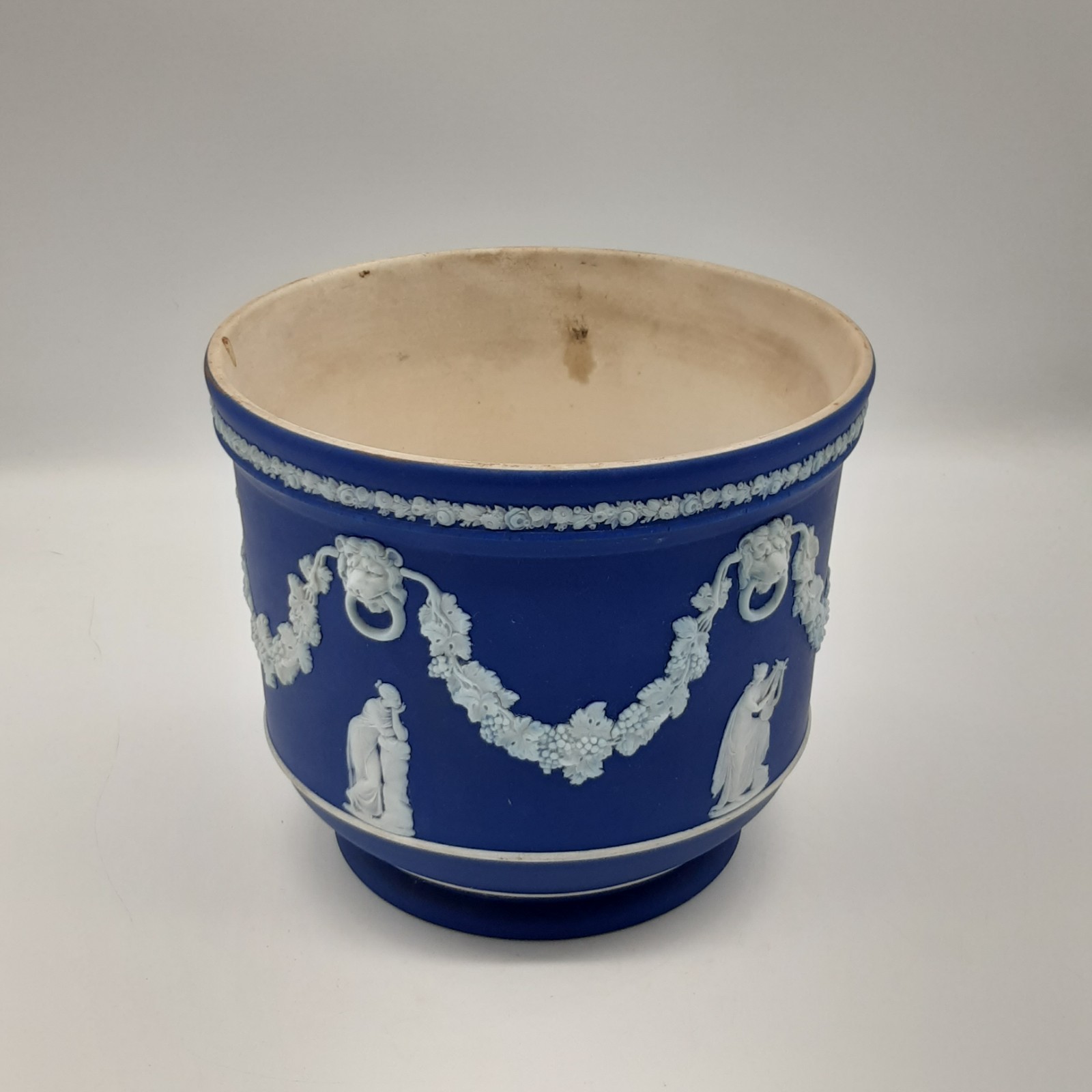 Vintage Wedgwood Blue Jasperware Planter Cachepot Lion Head Garlands England image 3
