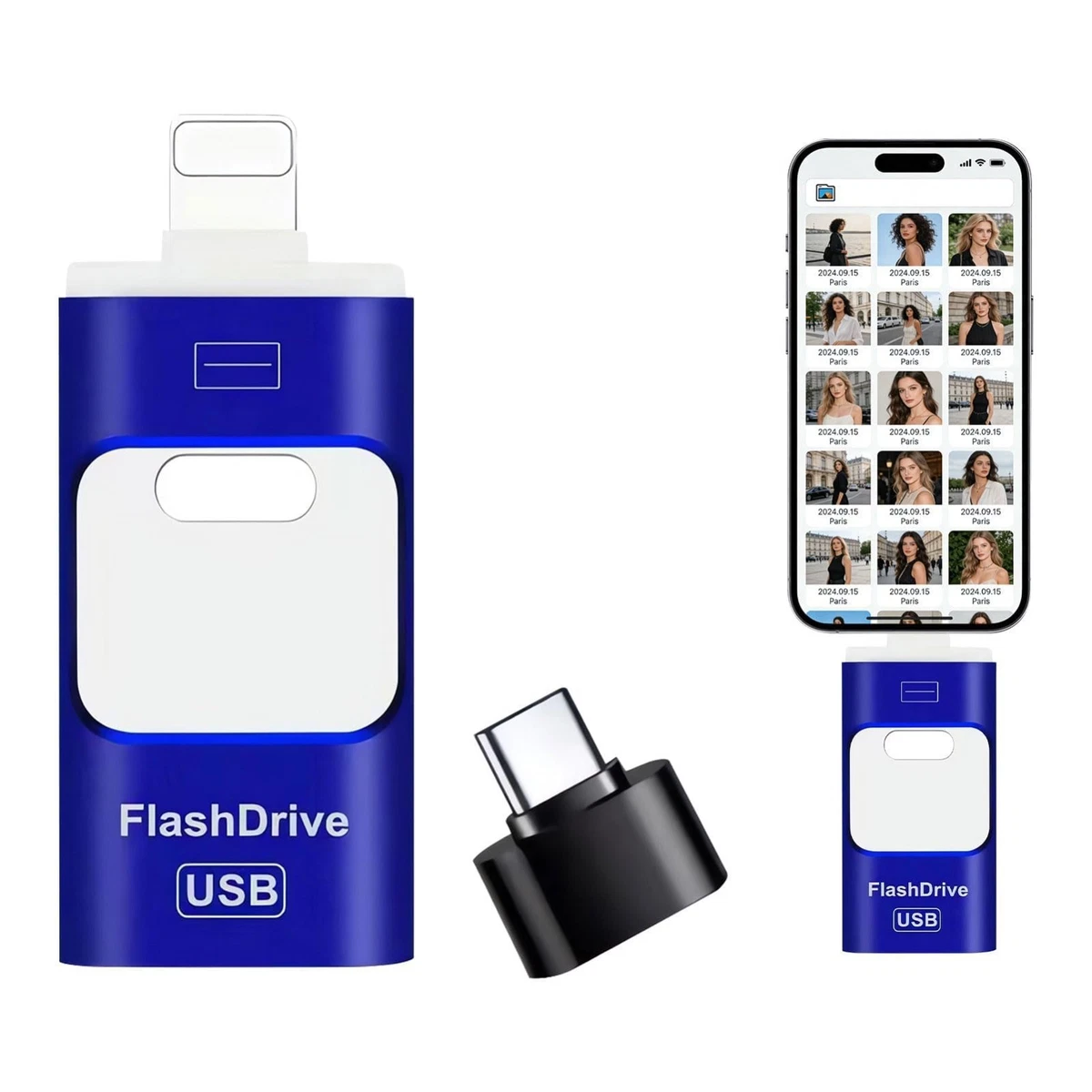 4 in 1 USB Flash Drive, 2TB USBDrives, USB Memory Stick, Slim Slide Phone Memory