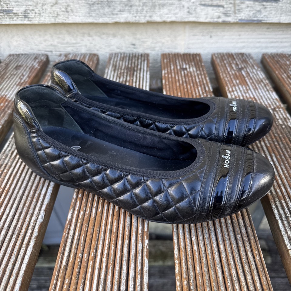 Hogan Quilted Black Leather Ballet Flats Ballerina Shoes EU 36 Made in Italy