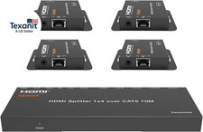 1X4 HDMI Extender Splitter 4K over Cat6 70M/230Ft POC with 4X Receivers IR Contr