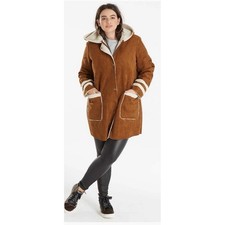 Junarose Brown Faux Suede Shearling Hooded Coat Jacket Women's Plus Size 3X