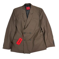 Hugo Boss Mens Modern Fit Solid Wool Double-Breasted Suit Jacket Brown 42R