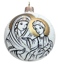 Vidrio soplado blanco Virgen María con icono de Jesús adorno de bola de Navidad, 3,2"