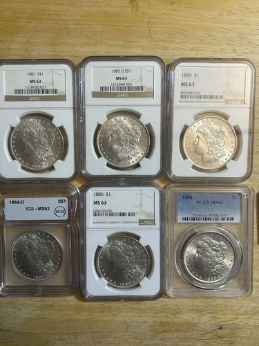 LOT OF (6) MIXED MORGAN SILVER DOLLARS ALL MS63 NGC ICG PCGS 🔥🔥📈📈