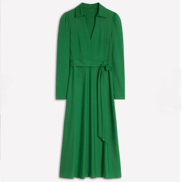 Boden Imogen Collared Long-Sleeve Jersey Dress In Pine Green - Women's Size US 6