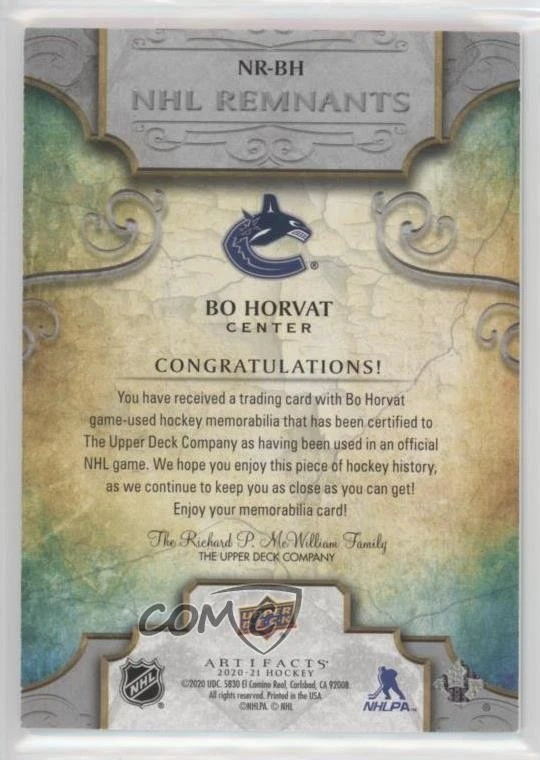 2020-21 Upper Deck Artifacts NHL Remnants Bo Horvat #NR-BH - Image 2 of 2