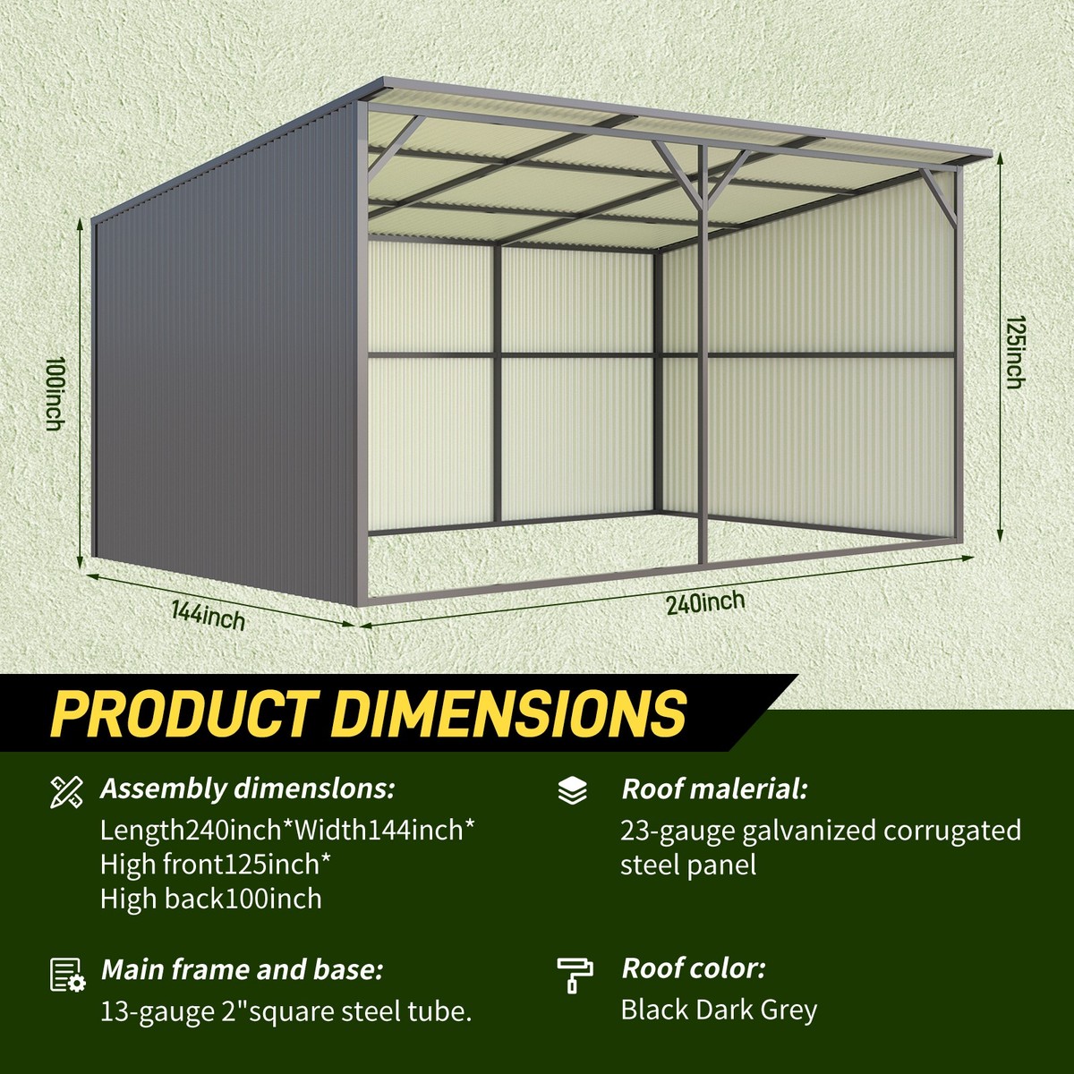 MSC1220F 12'x20' Galvanized Metal Livestock Shed Free Unloading