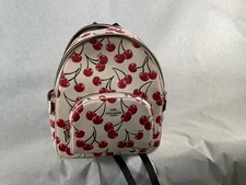 Coach Court Backpack With Cherry🍒Print Chalk Multi CAA72   1-E