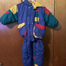 Vintage Mini Wear Puffer Jacket And Snow Pants Set Color Block Size 24 M READ