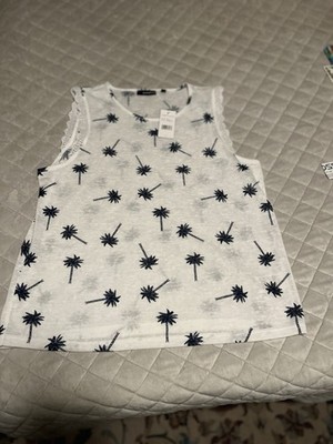 NWT Rafaella Sportswear Women's Sleeveless Blouse Palm Tree Print Size L Large