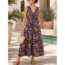 French Connection Womens Sleeveless Midi Dress XXL Floral Multi Color Cotton