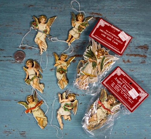 Lot/18 Vintage Merrimack Shackman Victorian Die Cut Angels Ornaments Hong Kong - Bild 8 von 8