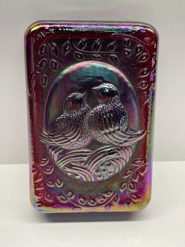 Vintage Fenton Cobalt Red Carnival Glass Love Birds Paperweight LOVELY