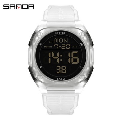 SANDA Digital Watch Multi-function Alarm Clock Luminous Waterproof Silicone Wris