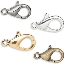 50 Little 12mm Lobster Claw Clasp Jewelry Findings With Loop Plated Pewter Metal