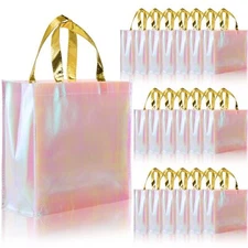20 Pieces Glossy Reusable Grocery Bag Pink Non Woven Tote Bag With Handles Fashi